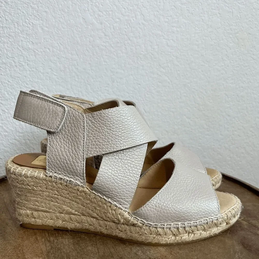 Kanna Beige Leather Espadrille Wedge Heeled Strappy Sandals Women's Size 40 10